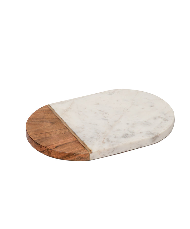 Wood And Marble Oval Platter With Brass