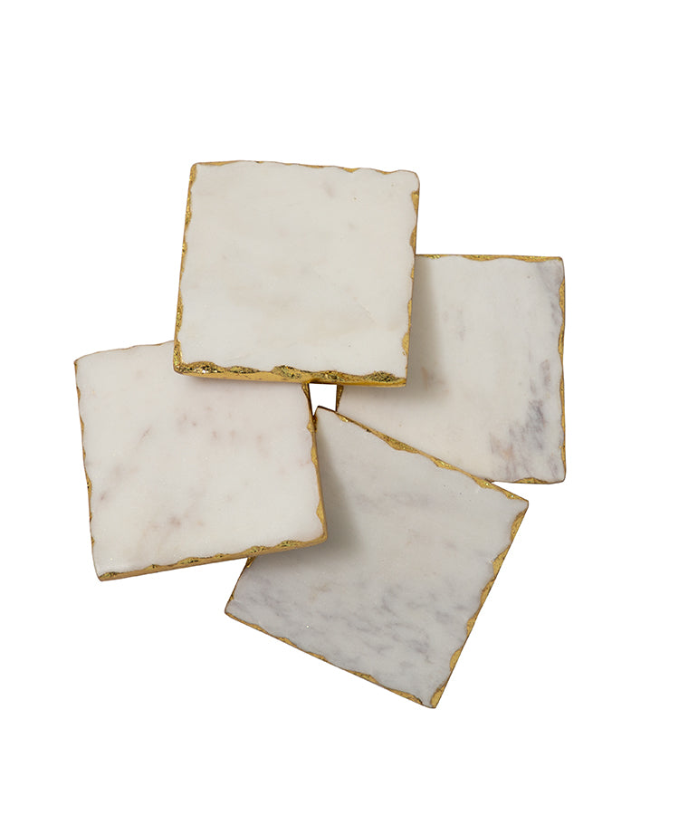 White Square Marble Coasters with Gold Foiling - Set Of 4