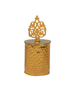 Candle Holder Jar with Crown in Gold and Silver Hammered Finish.