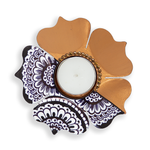 Wooden Lotus Mandala Hand Painted and Gold Petals Candle Holder