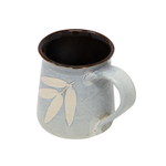 Studio Pottery Handcarved and Handglazed Light Blue Glazed with Leaf Motif Ceramic Mug (350ML Microwave & Dishwasher Safe)