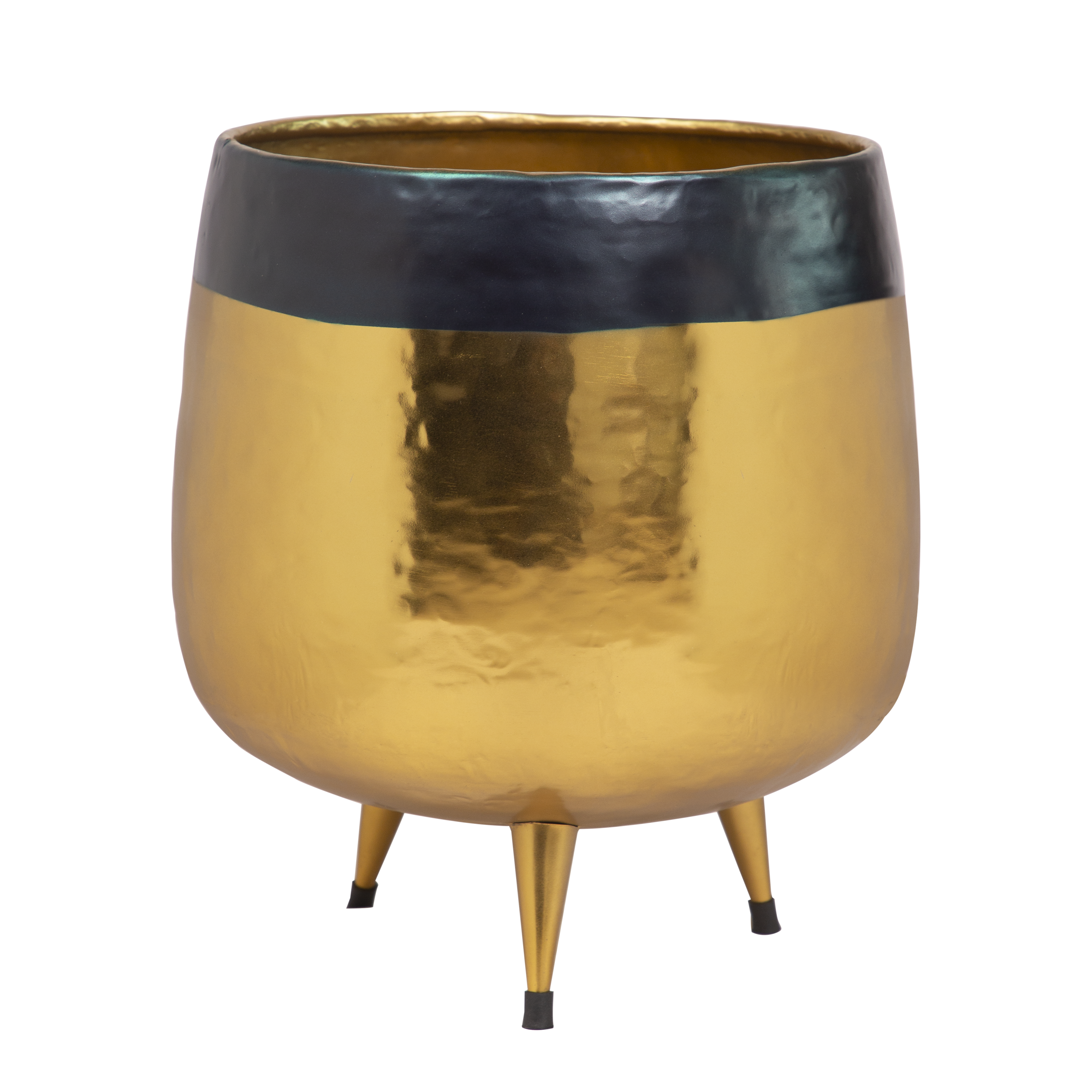 Hand Hammered Planters In Dual Black and Brass Gold Finish.