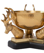 Brass Serving Bowl On Deer Horns