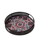 Metal Black Tray With Moroccan Multi-Coloured Design-Set Of 2