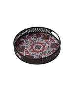 Metal Black Tray With Moroccan Multi-Coloured Design-Set Of 2