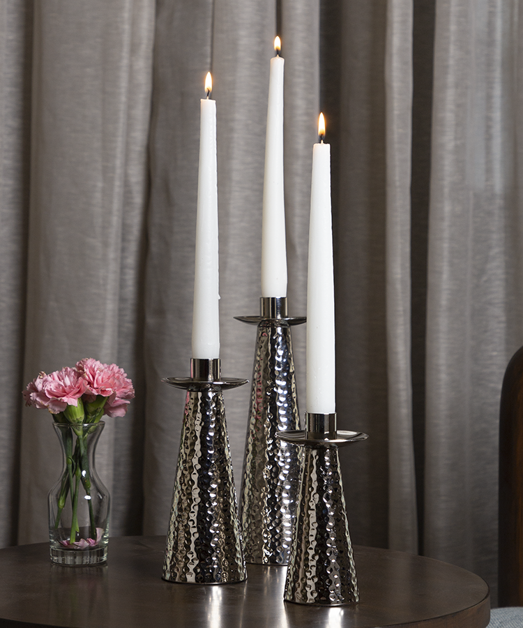 Silver Hand Hammered Conical Candle Holders