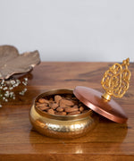 Multipurpose Box Jar Gold Textured With Copper Lid & Crown Embellishment