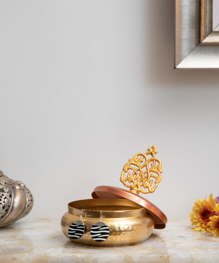 Multipurpose Box Jar Gold Textured With Copper Lid & Crown Embellishment
