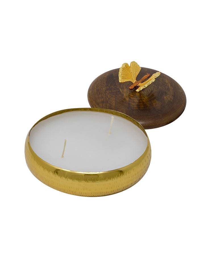 Candle Holder Jar With Scented Wax Medium Gold with Butterfly Embellishment on Wooden Lid