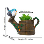 Watering Can with Perched Bird Planter Pot (Artificial Succulent Plant Included with this Planter Pot)