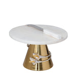 Silver Tulip Spiral Design With Marble With Gold Base Cake Stand And Knife Set