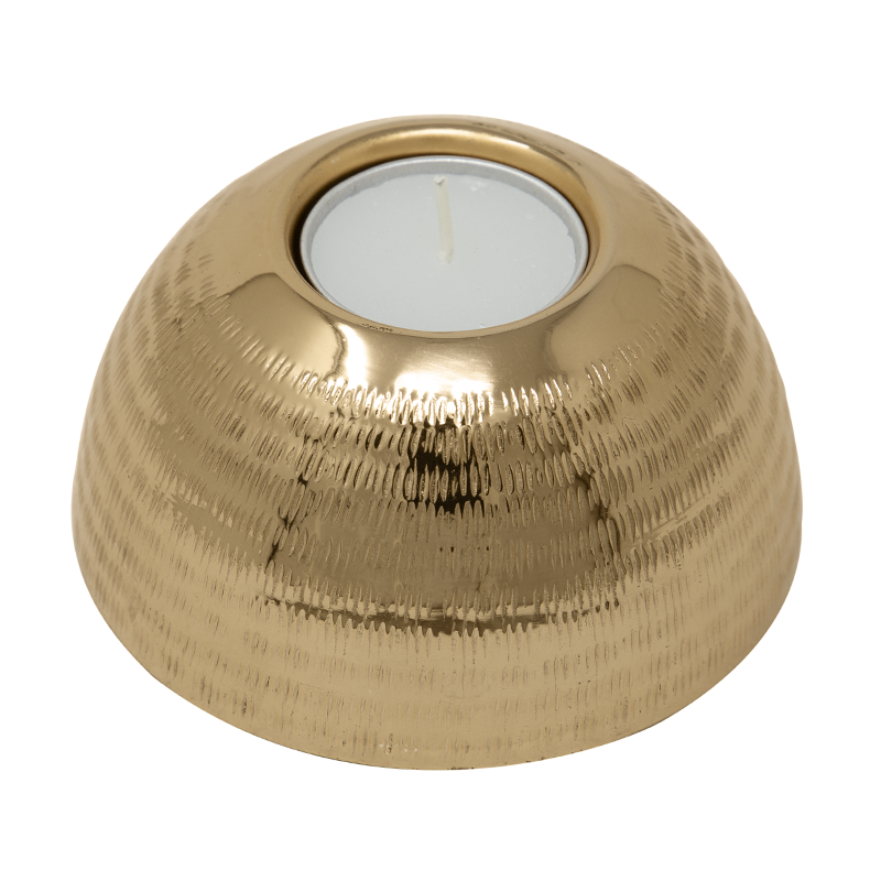 Dome Shaped Baarik Texture Tea Light Candle Holder Light Gold Finish