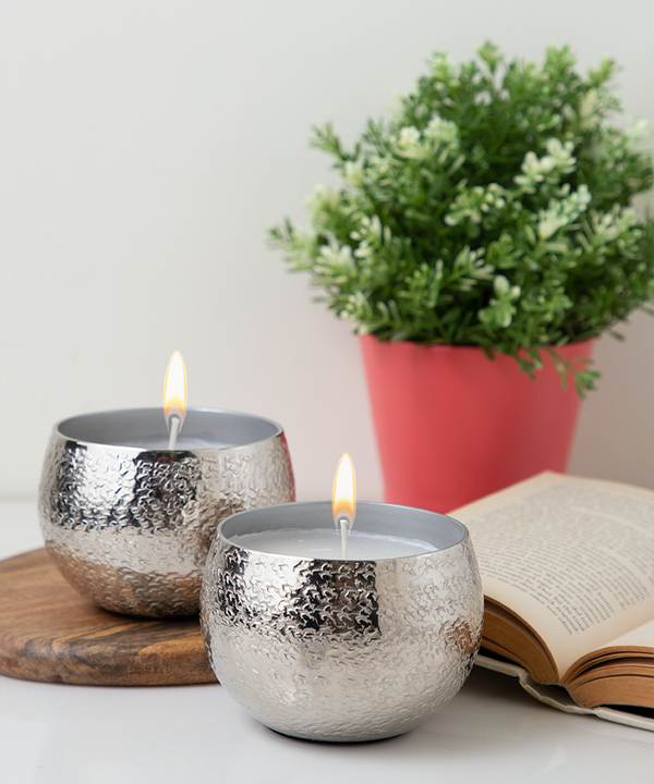 Khurduri Textured Wax Fragrance Votive Candle Holders in Silver Nickel Finish
