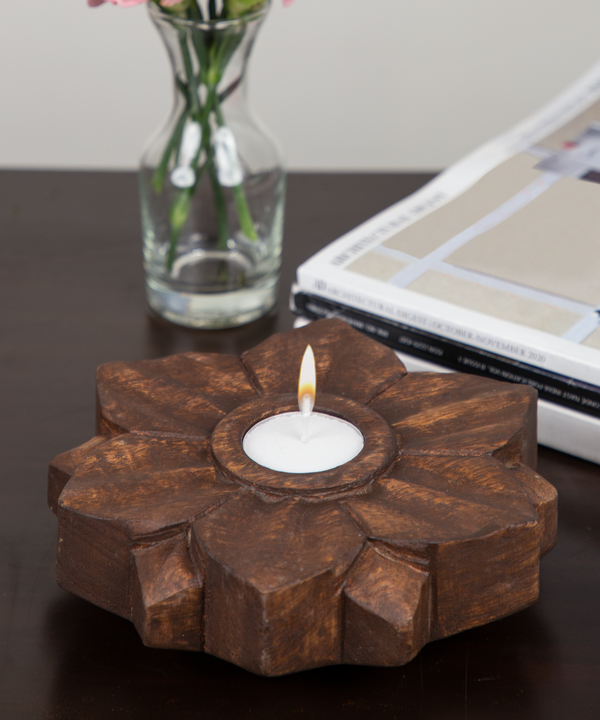 Wooden Flower Tealight Candle Holder