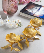 Gold 3 Flower Snack Bowl On Stem With Leaves