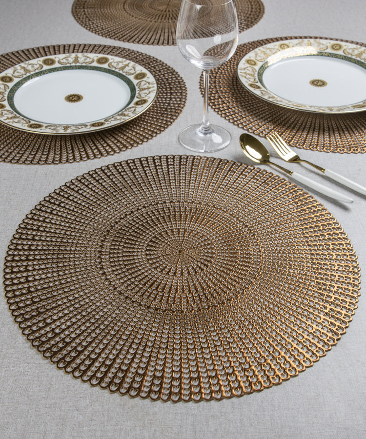 Gold PVC Round Table Mats With Intricate Design-Set of 4