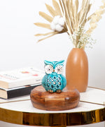 Glazed Ceramic Evil Eye Owl Tea light Candle Holder