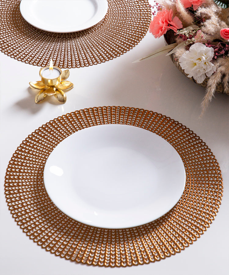 Gold PVC Round Table Mats With Intricate Design-Set of 4