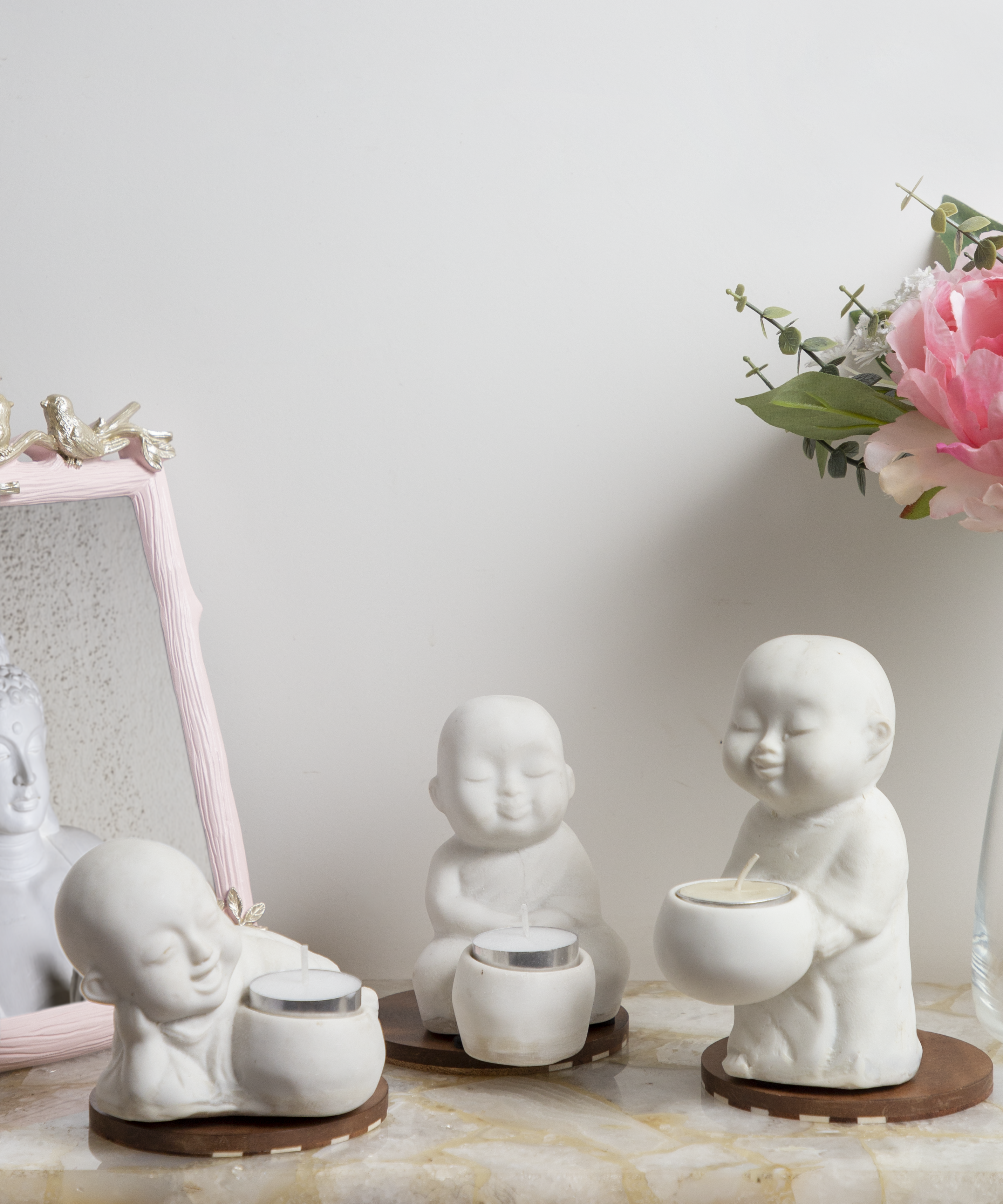 Joyful Baby Monk Decorative Candle Holders - Set of 3