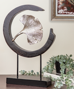 Silver Ginkgo Leaf in Black Arch Mounted on Stand