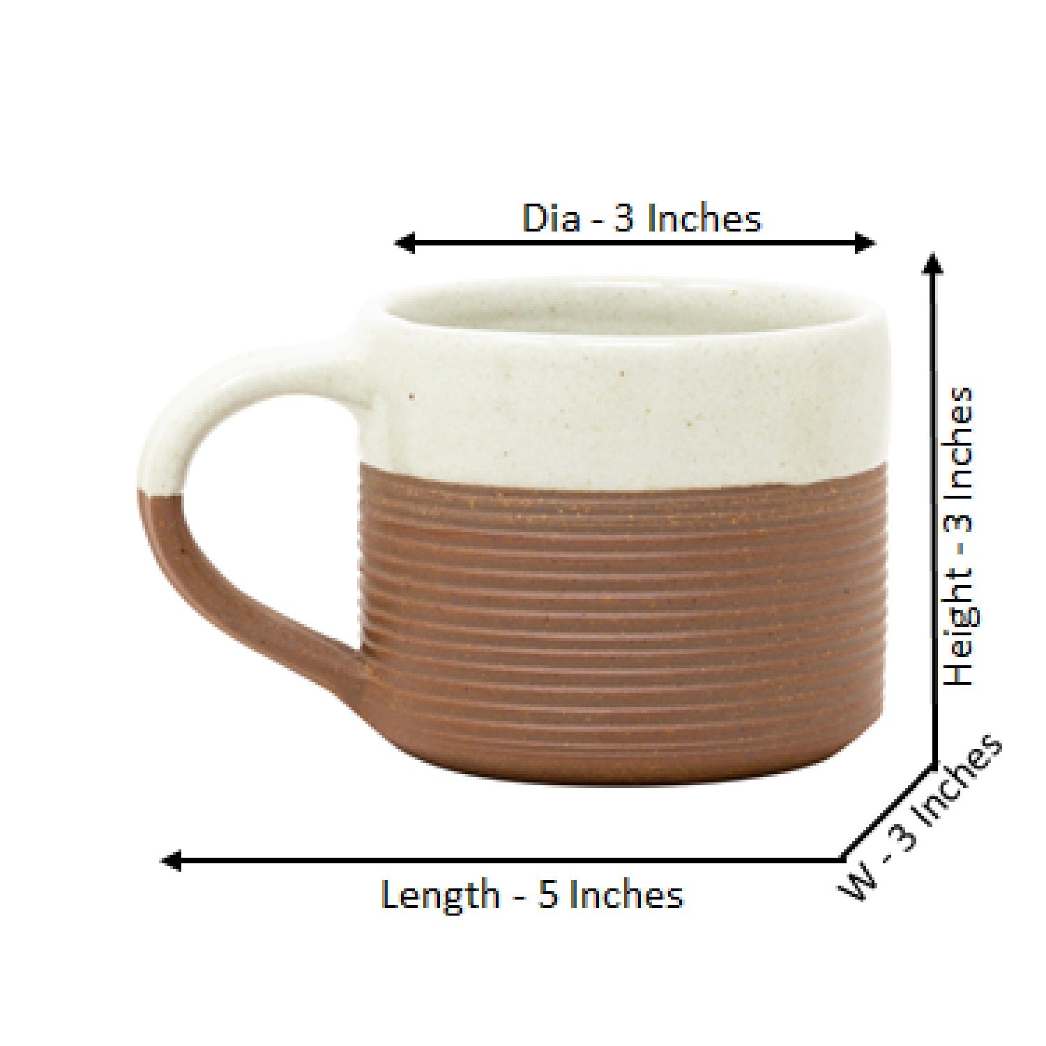 Studio Pottery Handcarved and Handglazed Dual Texture Ribbed and Smooth White and Brown Ceramic Mug (275 ML Microwave & Dishwasher Safe)